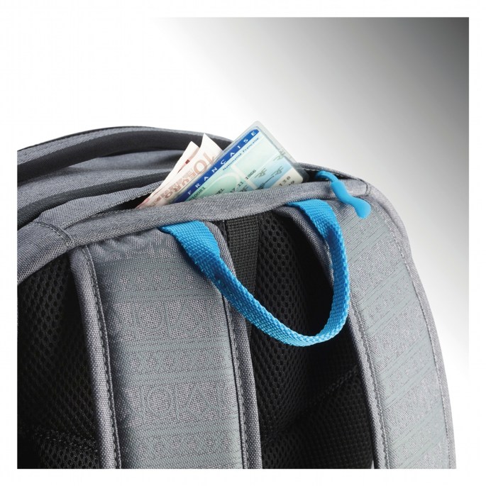 Straps on top of the bag, and your little secret money/phone stash pocket.
