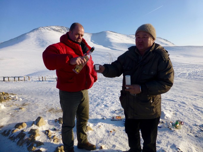 David & Tumerol cracking open our first of many bottles of vodka