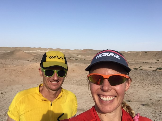 All smiles in the sun early in the race