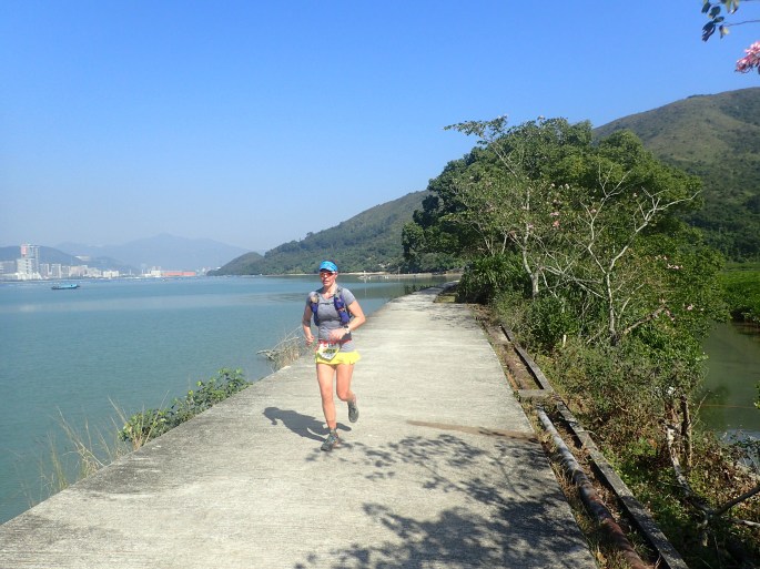 Running along the blue water